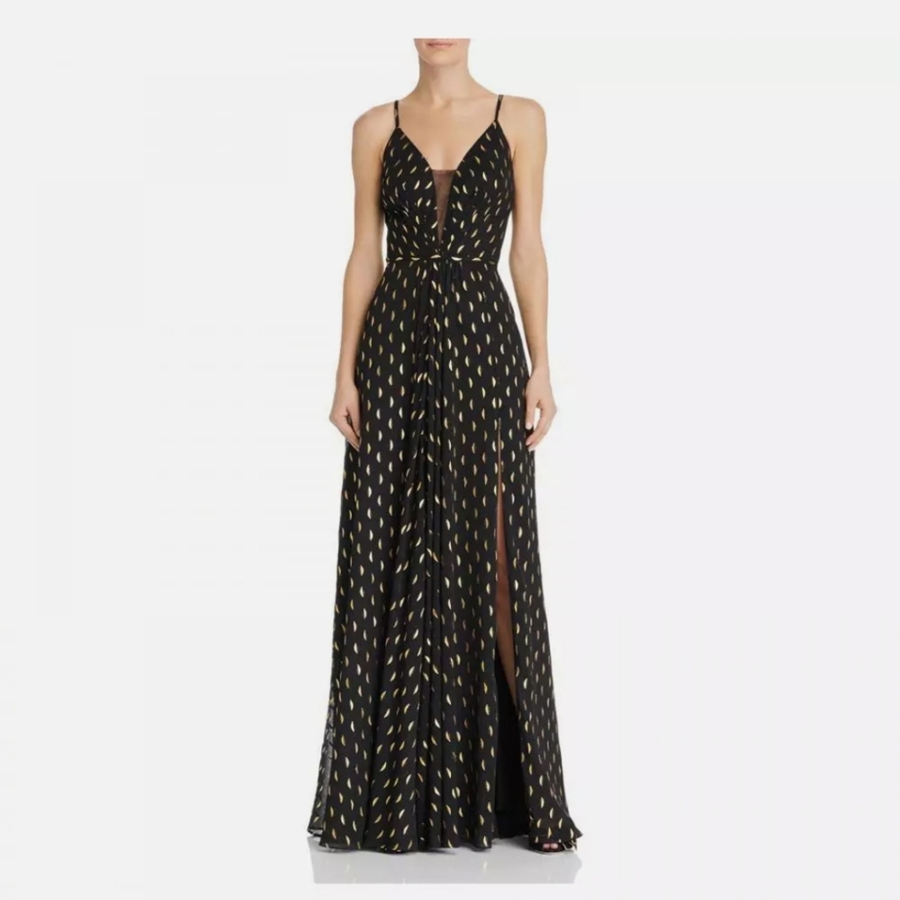 Betsy & Adam gorgeous size 4 long dress gown black with high slit